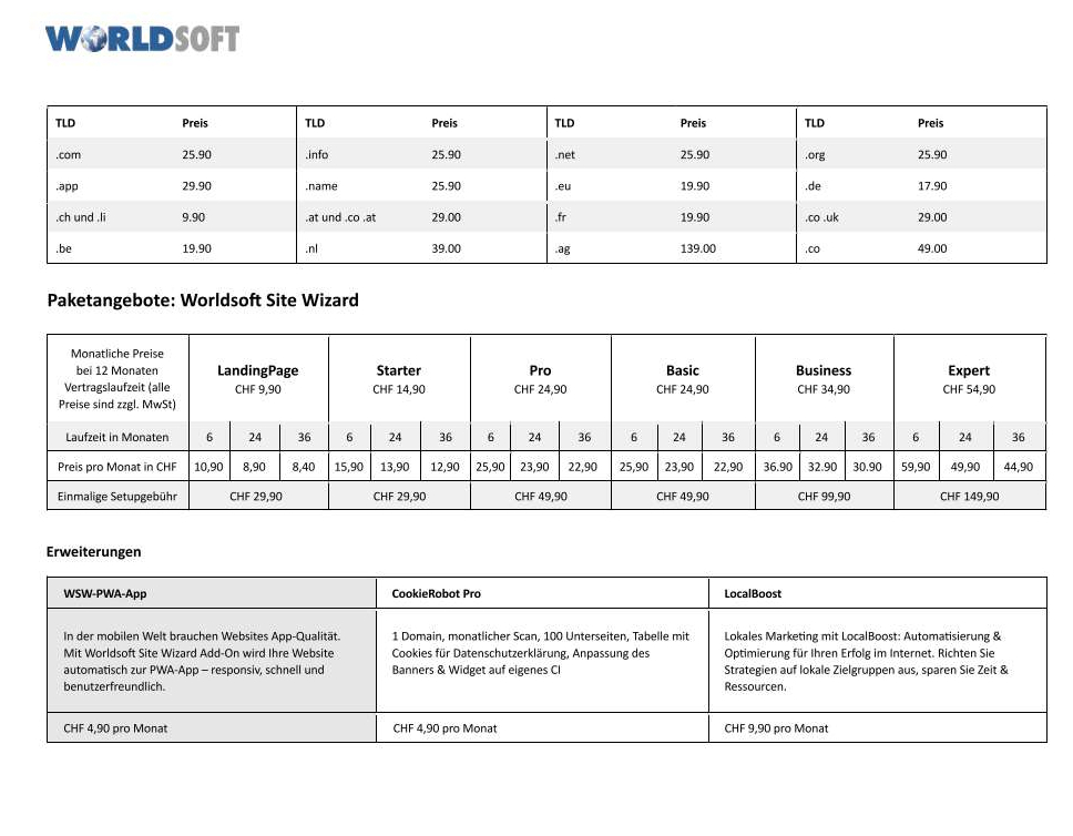 Worldsoft Partner Preisliste 1.Seite