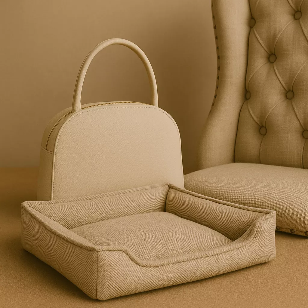 Hundebett, Handtasche, Hundesessel, beige
